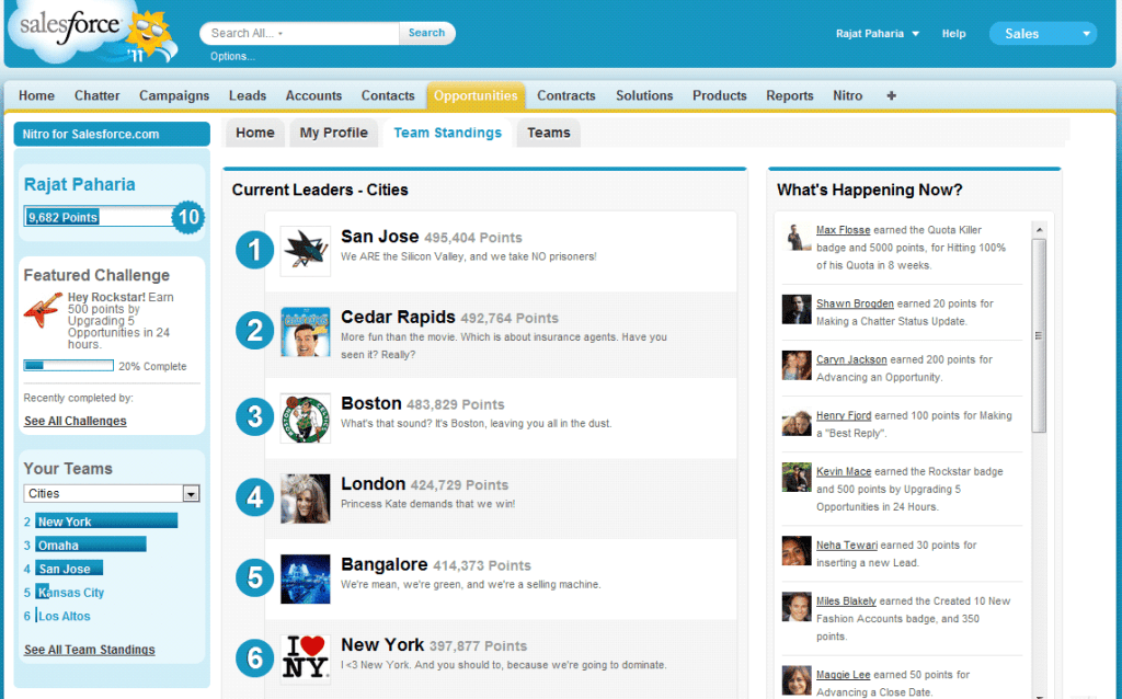 écran de gamification où les commerciaux peuvent jouer 