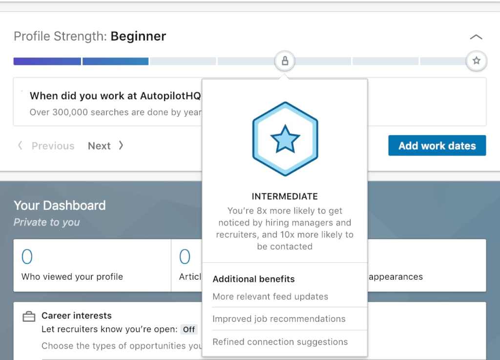 exemple de badge de gamification sur la plateforme linkedin